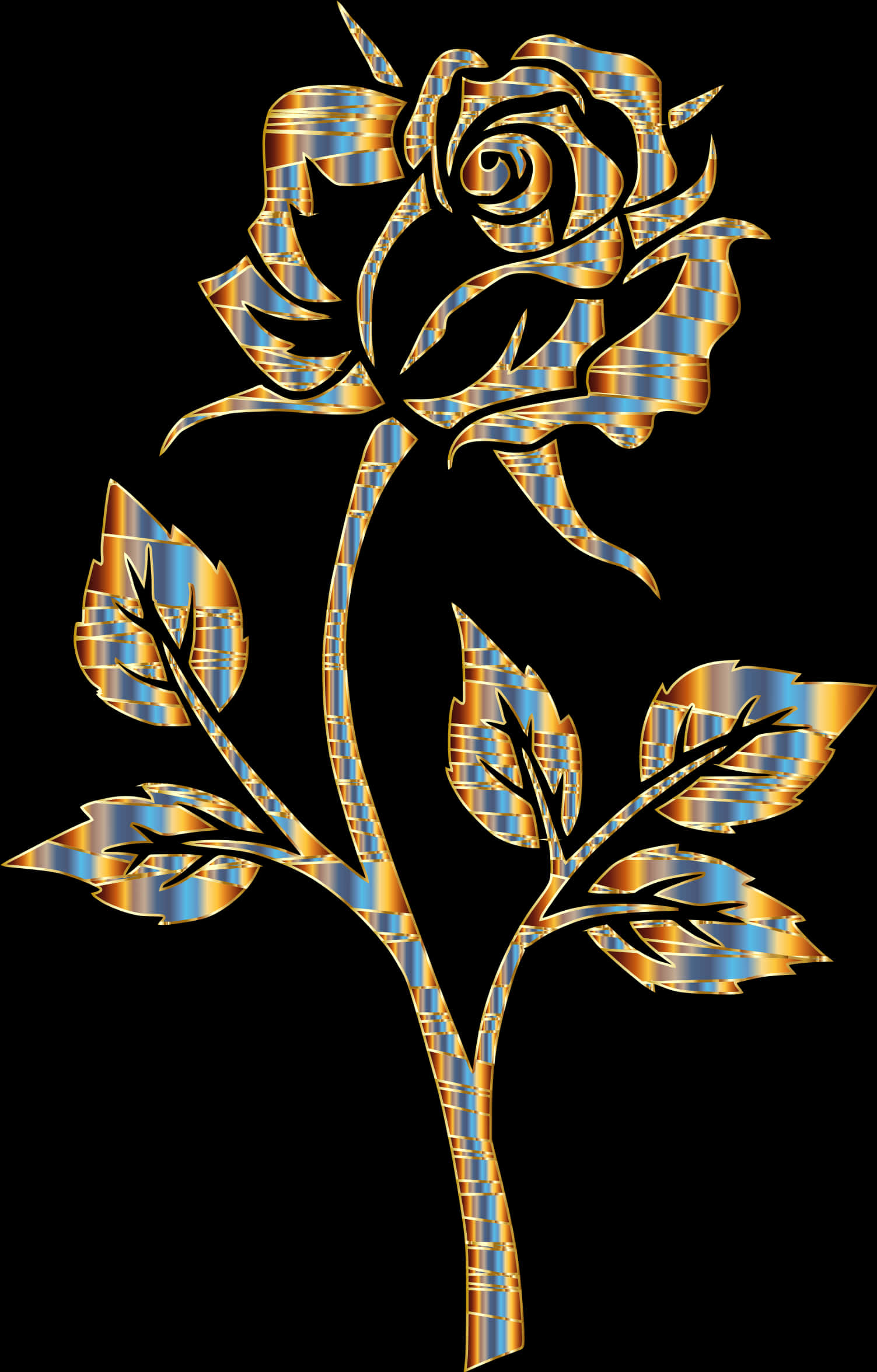 Golden Striped Rose Art PNG