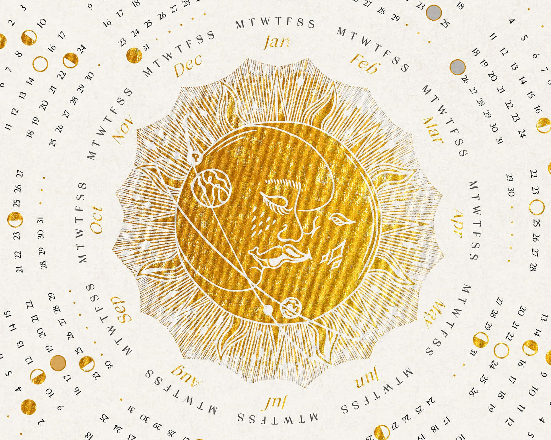 Golden Sun Moon Calendar Design Wallpaper