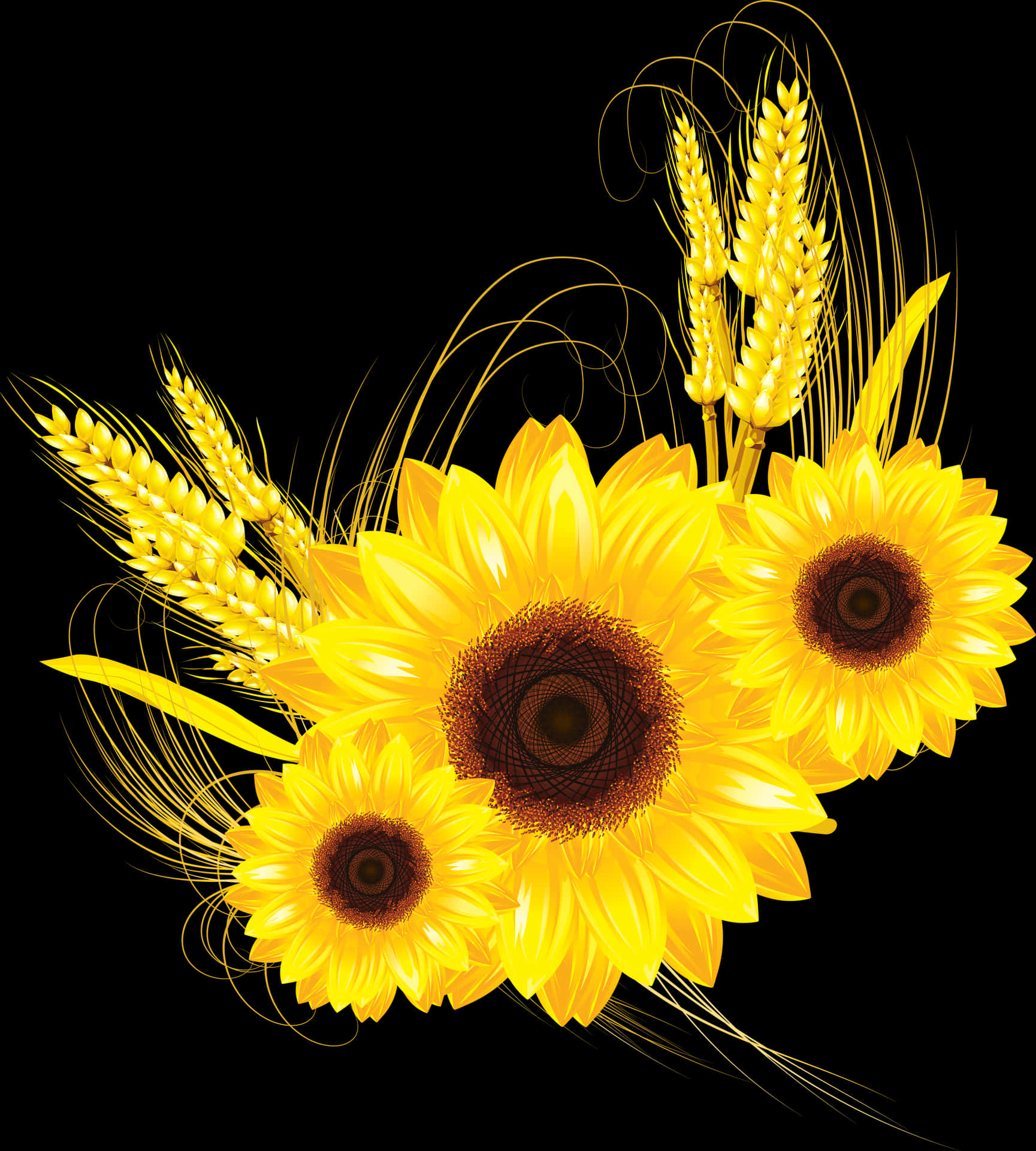 Golden Sunflowersand Wheaton Black PNG