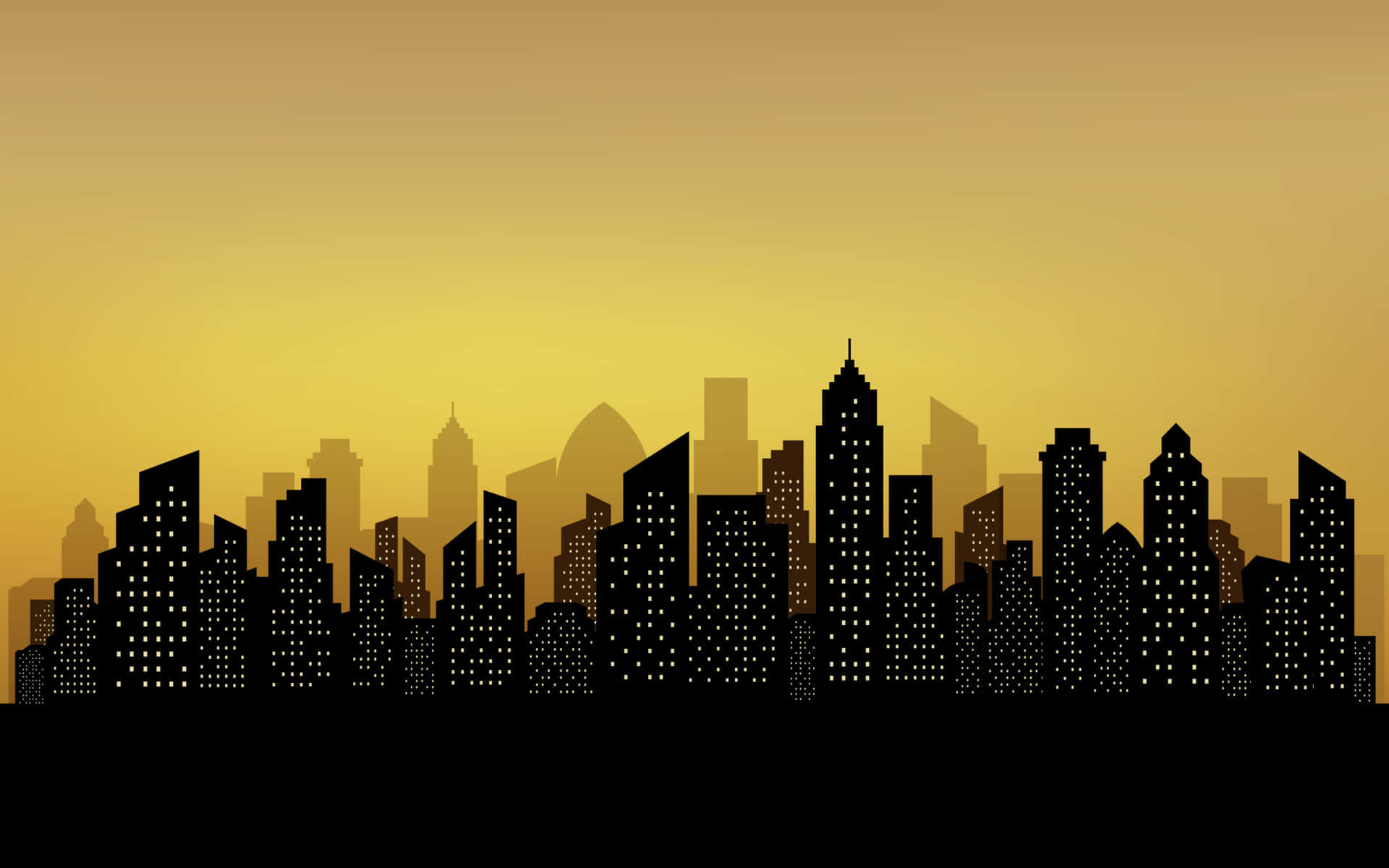 Golden Sunset City Silhouette Wallpaper