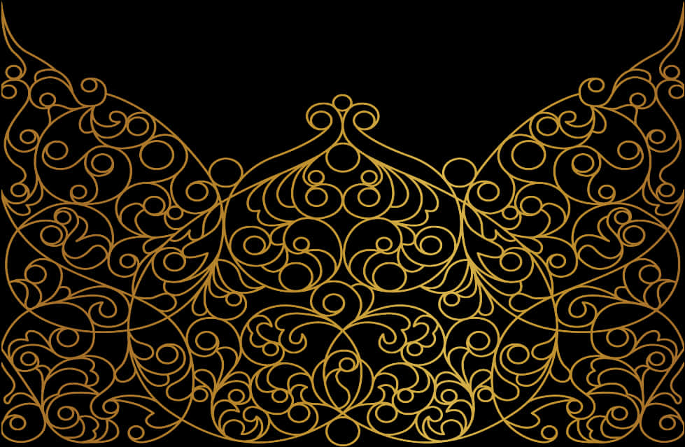 Golden Swirl Patternon Black Background PNG