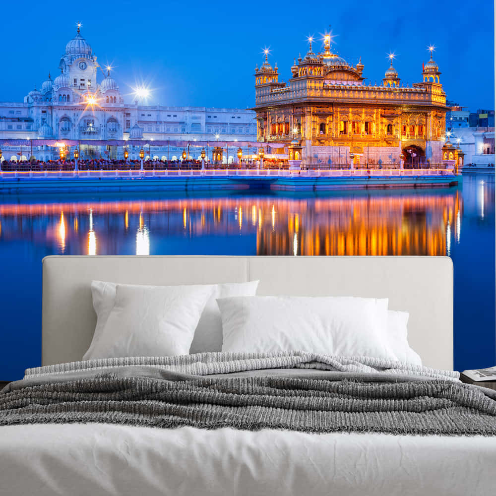 Golden Temple And Bed Wallpaper