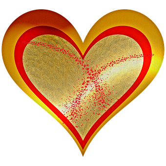 Golden Textured Heartwith Red Sparks PNG