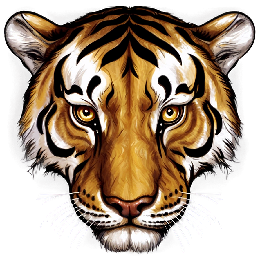 Golden Tiger Face Illustration Png 66 PNG