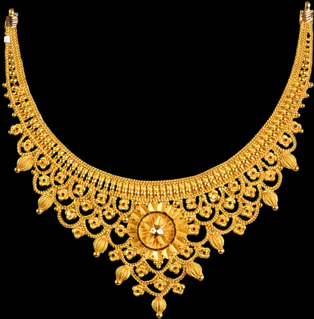 Golden Traditional Necklace Design PNG