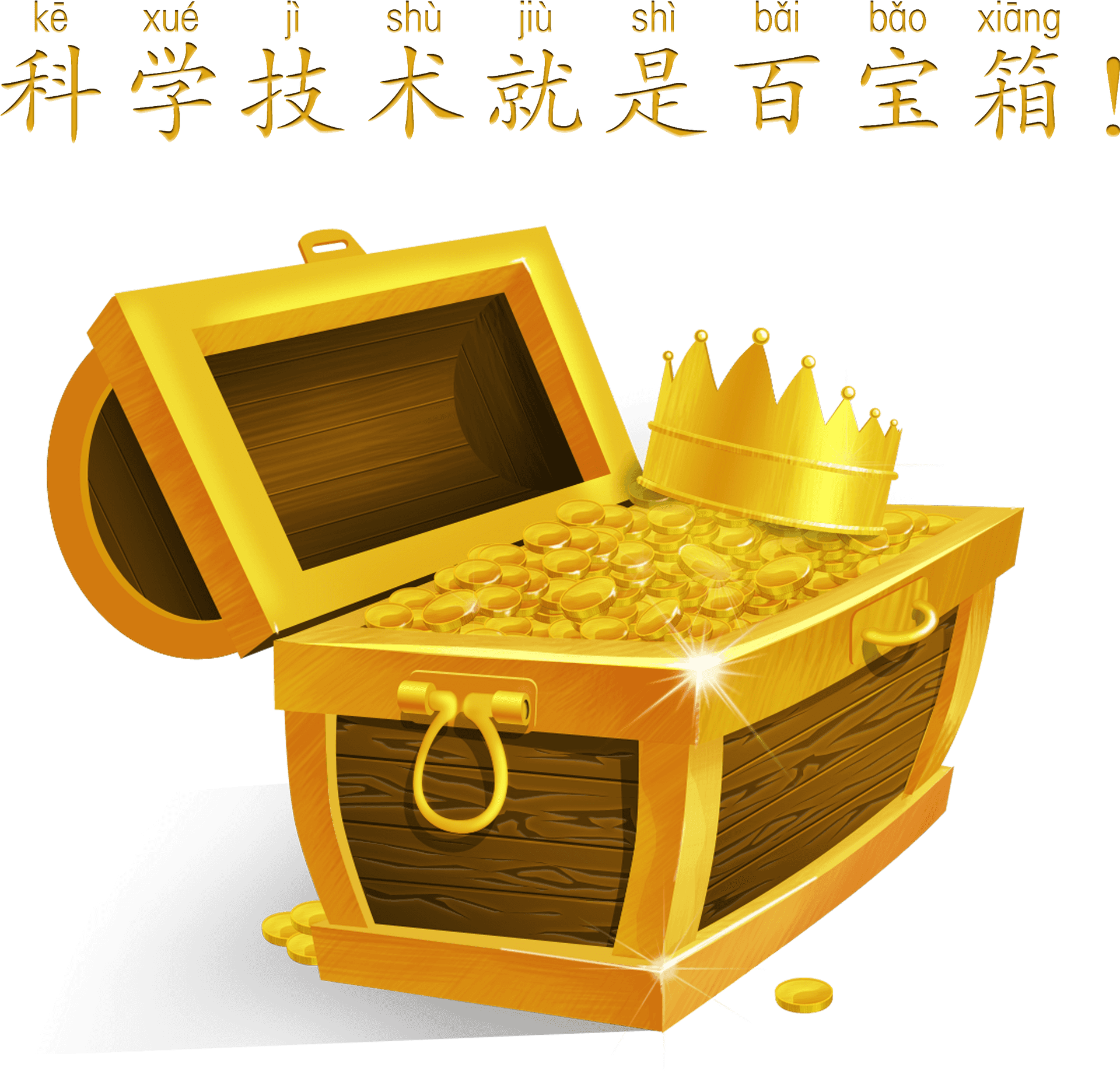 Golden Treasure Chestwith Crownand Coins PNG
