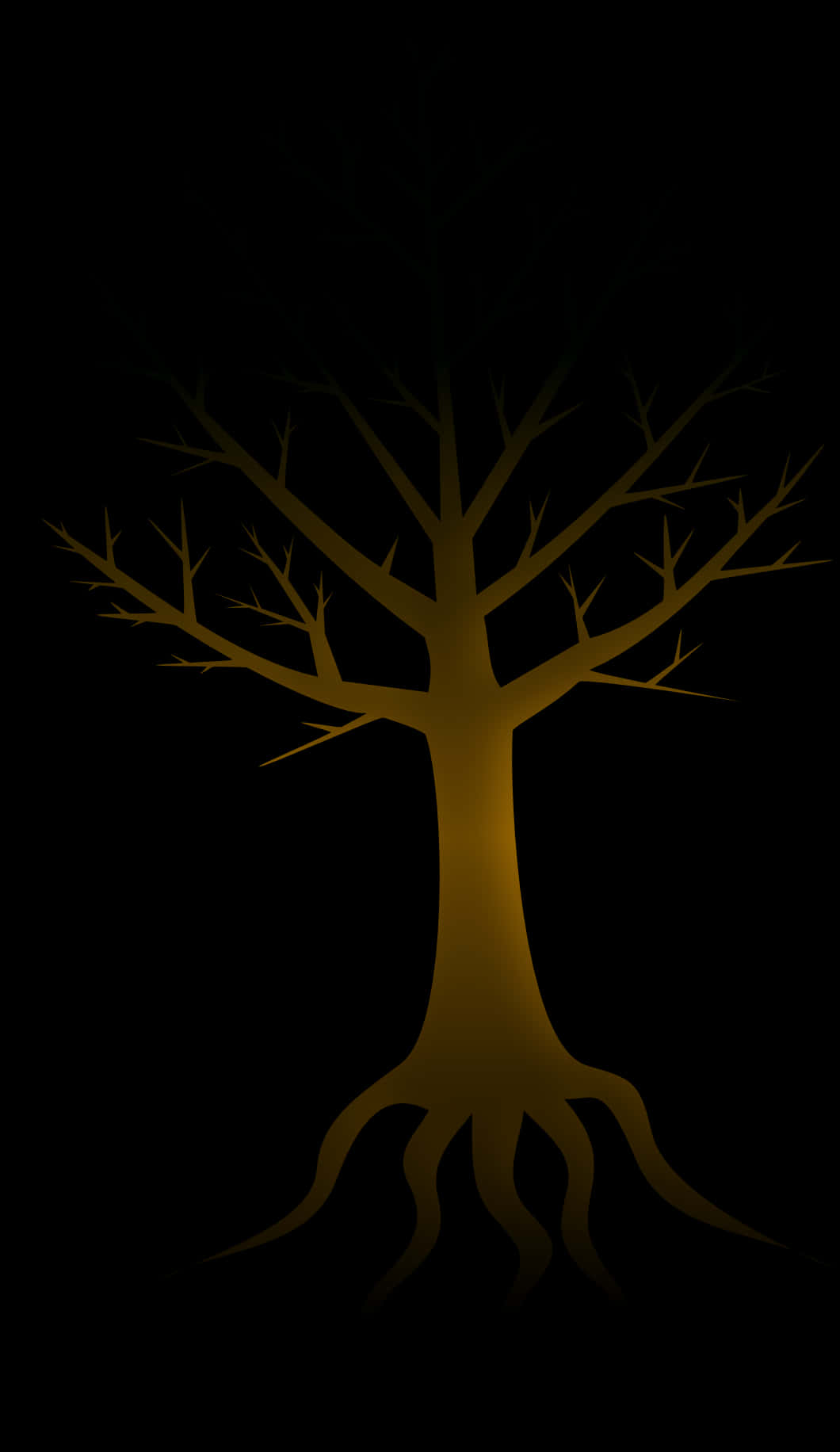 Golden Tree Silhouetteon Black Background PNG
