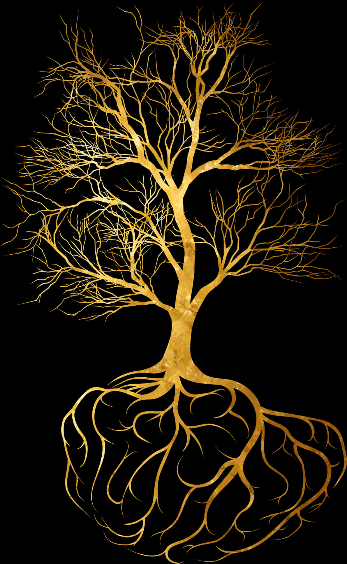 Golden Treewith Roots Illustration PNG