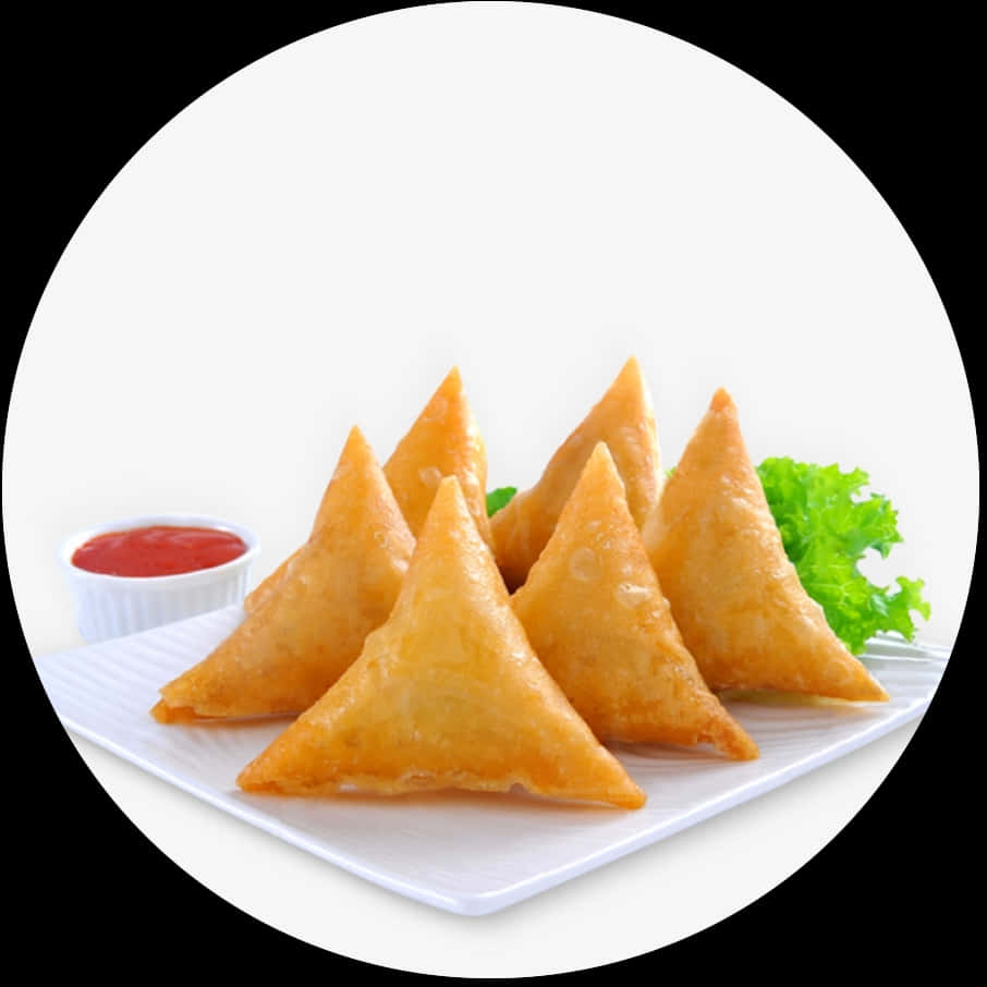 Golden Triangle Samosaswith Dipping Sauce PNG