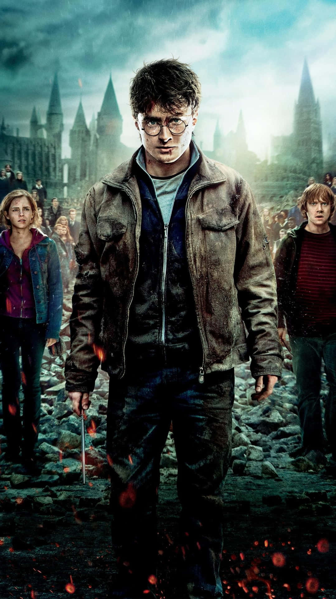 Dengyllene Triaden (for A Computer Or Mobile Wallpaper Featuring The Three Main Characters From Harry Potter) Wallpaper
