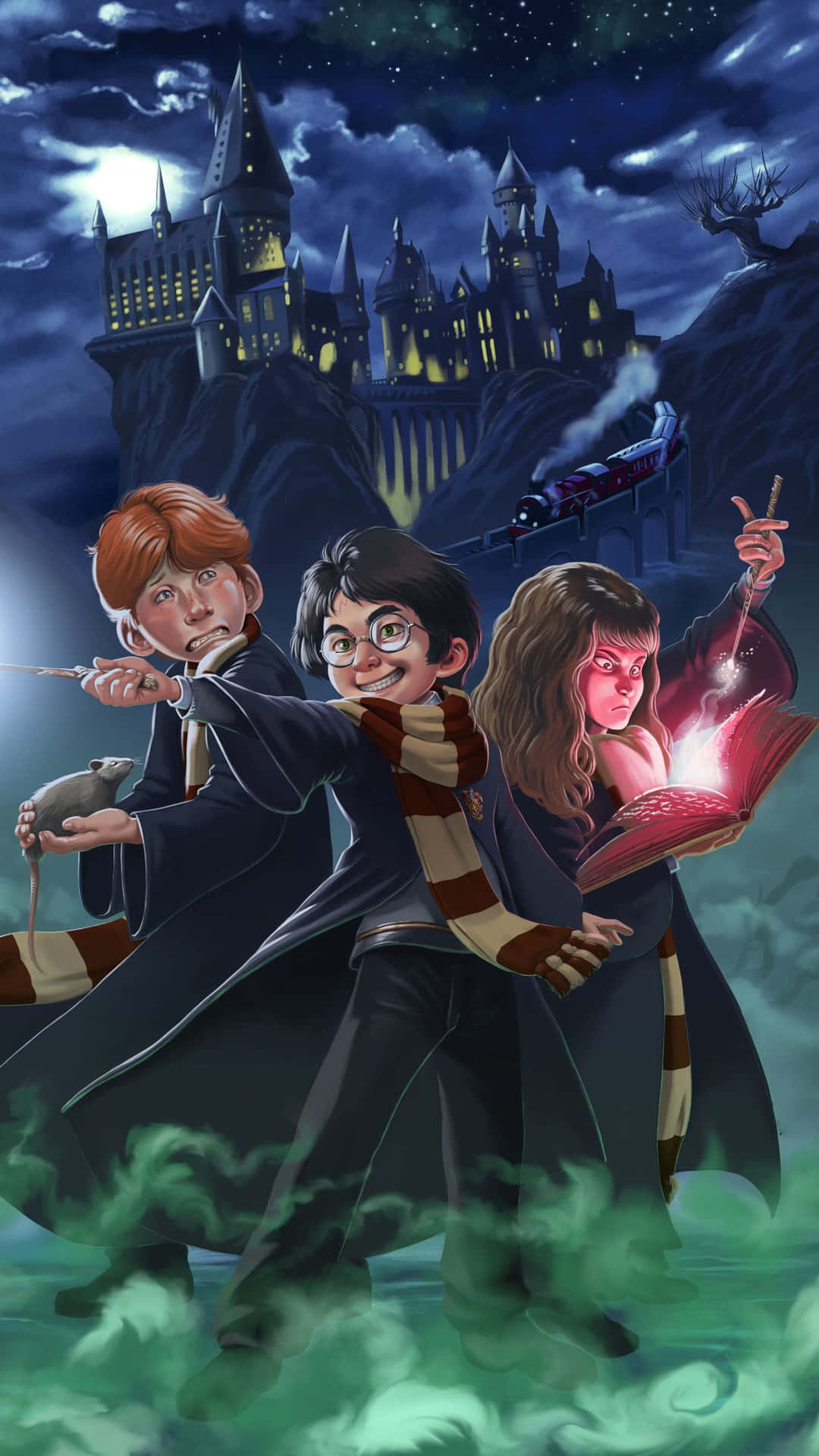 Den Gyldne Trekløver - Harry, Ron og Hermione - Lyser Dit Hjemmeskærmen Op Wallpaper