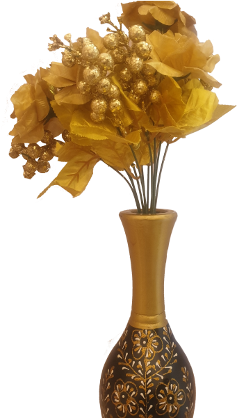 Golden Vasewith Artificial Flowers PNG