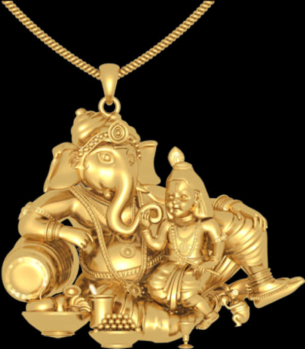 Golden Vinayagar Pendant Design PNG