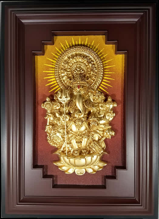 Golden Vinayagar Relief Art PNG