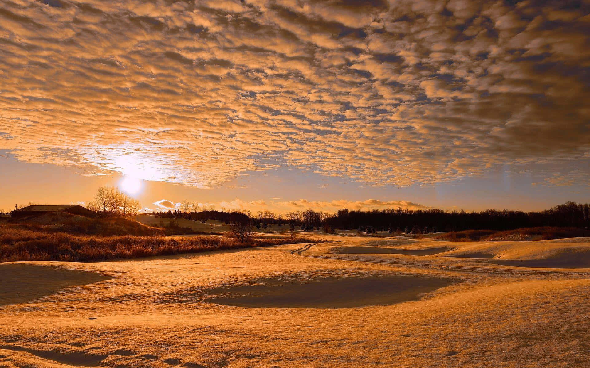 Golden Winter Sunrise Landscape Wallpaper