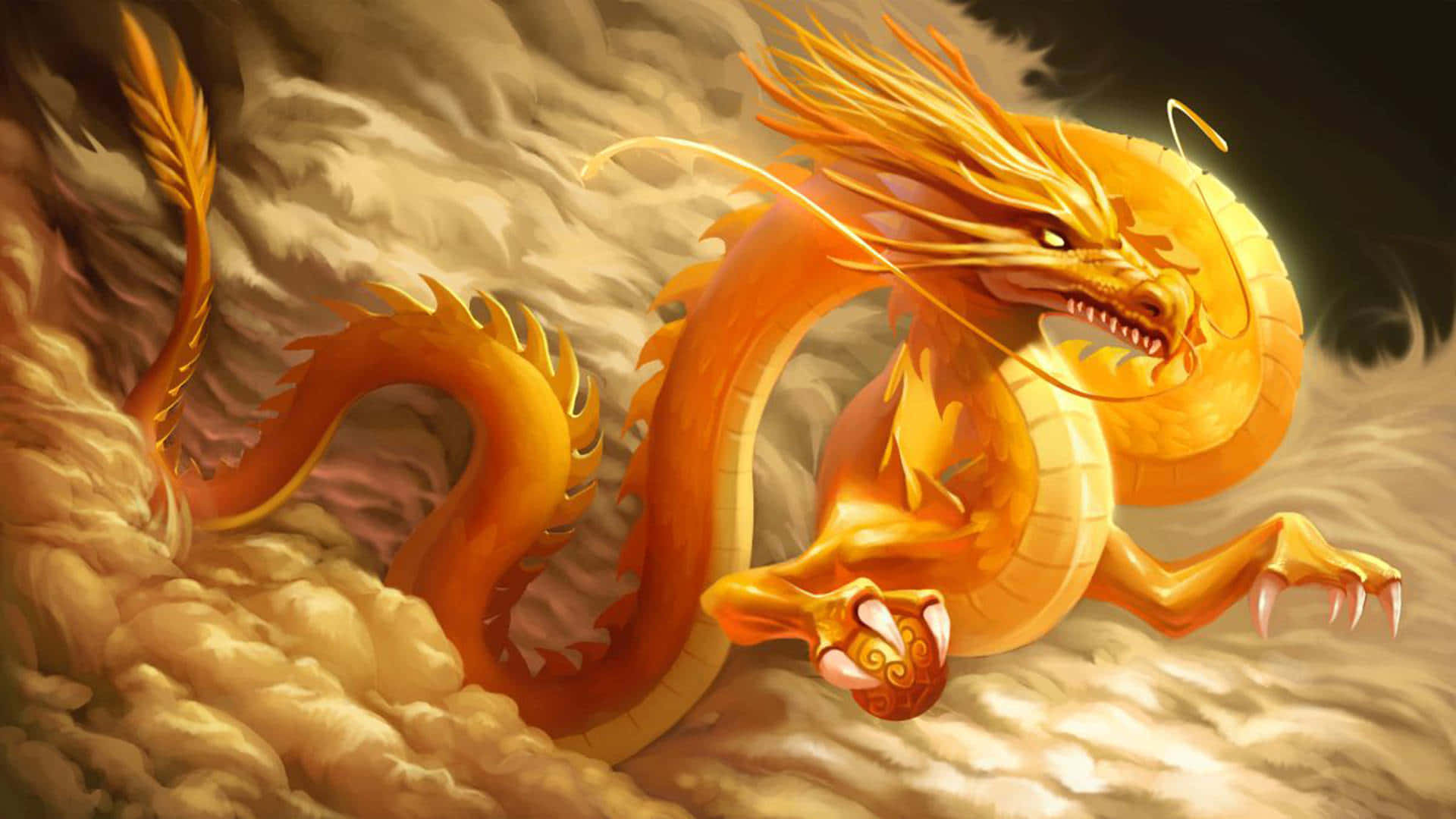 Golden Yellow Dragon Anime In The Clouds Wallpaper
