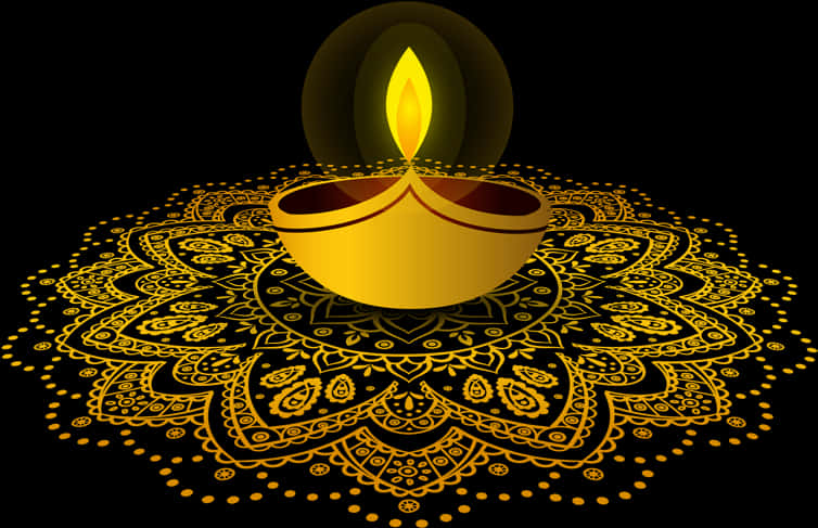 Golden_ Diwali_ Lamp_and_ Mandala_ Background PNG