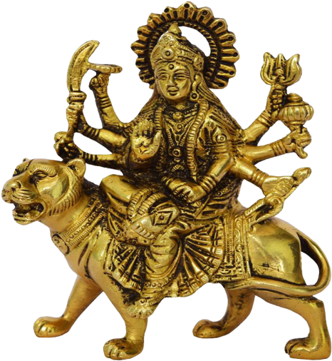 Golden_ Durga_ Idol_on_ Lion PNG