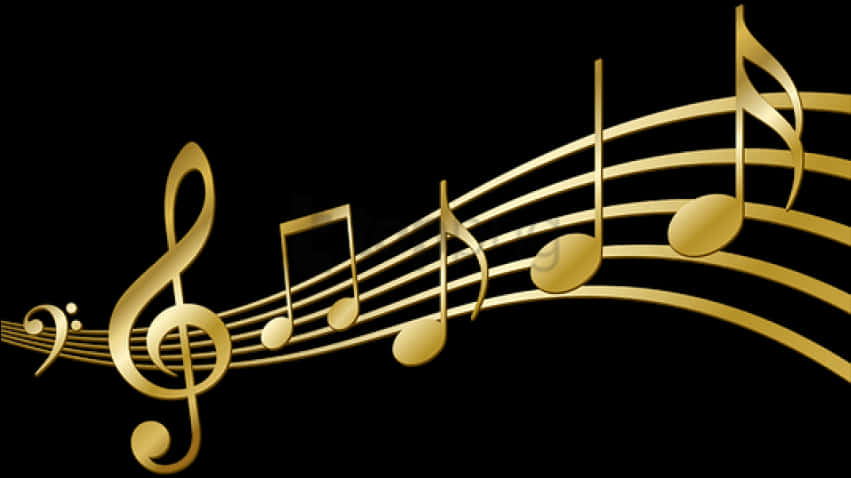 Golden Music Noteson Staff PNG