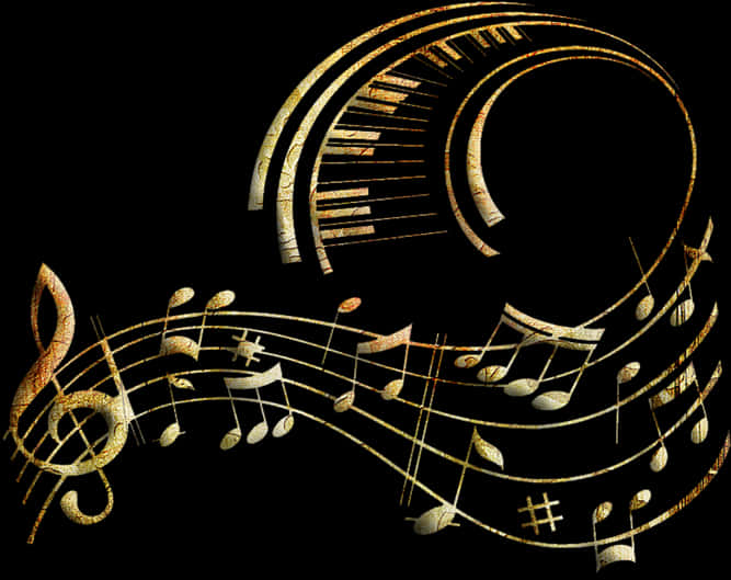 Golden_ Musical_ Notes_and_ Piano_ Keys PNG