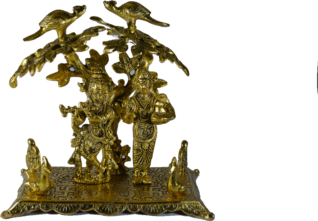 Golden_ Radha_ Krishna_ Statue_ Under_ Tree PNG