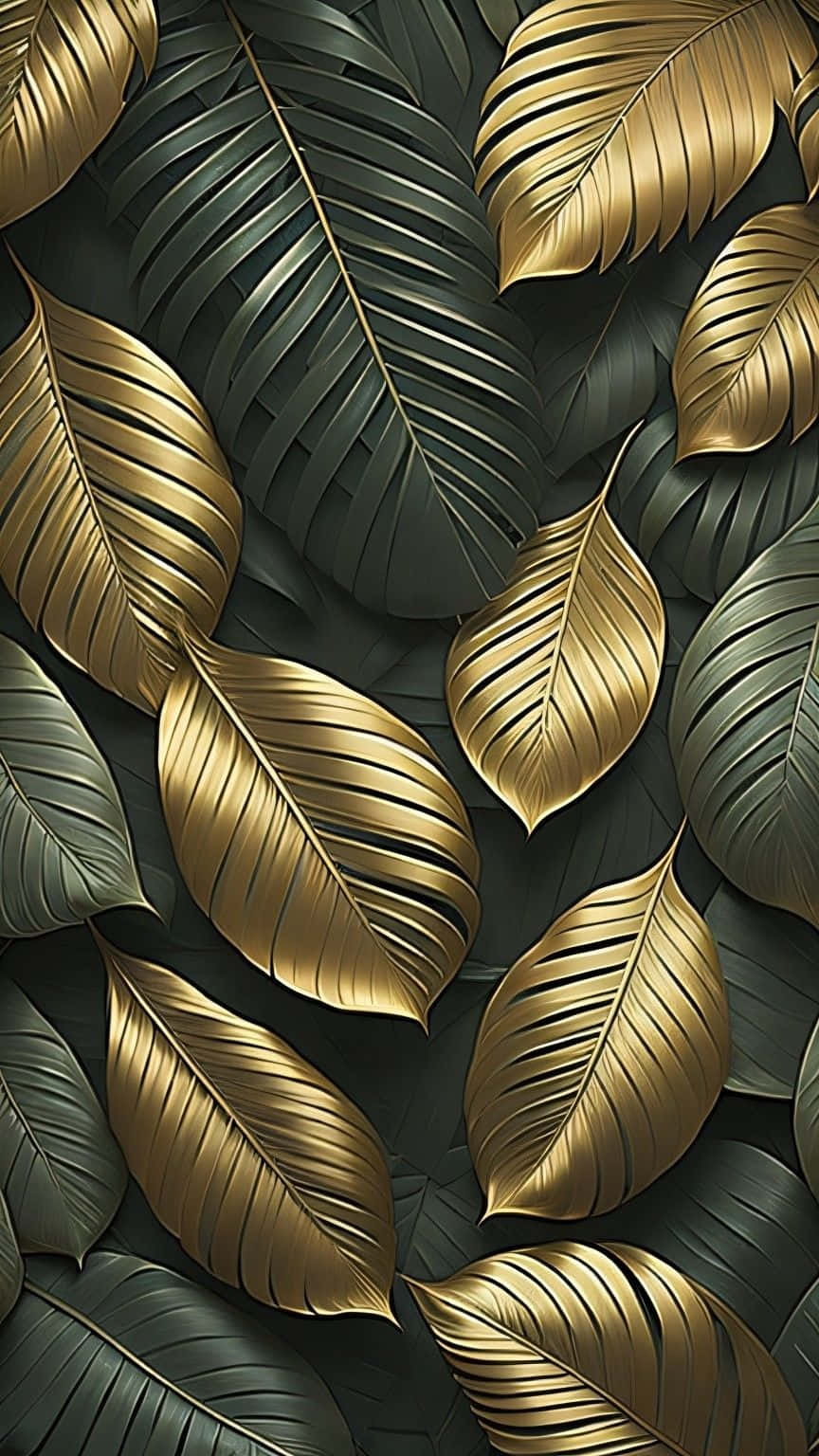 Goldenand Green Tropical Leaves Wallpaper