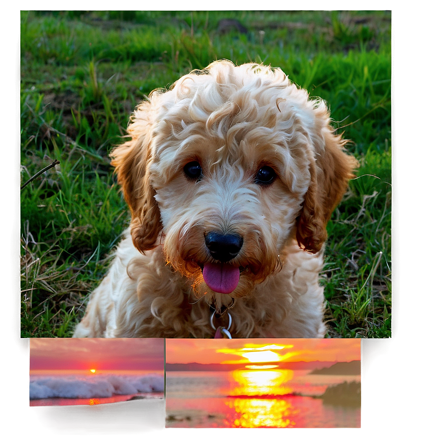 Goldendoodle At Sunset Png 06262024 PNG
