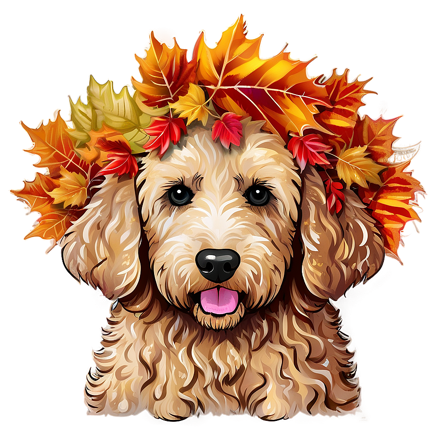 Goldendoodle In Autumn Png 06262024 PNG