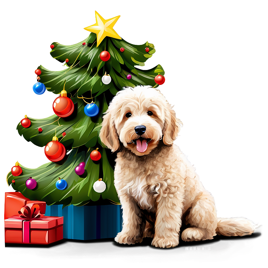 Goldendoodle With Christmas Tree Png Bog67 PNG