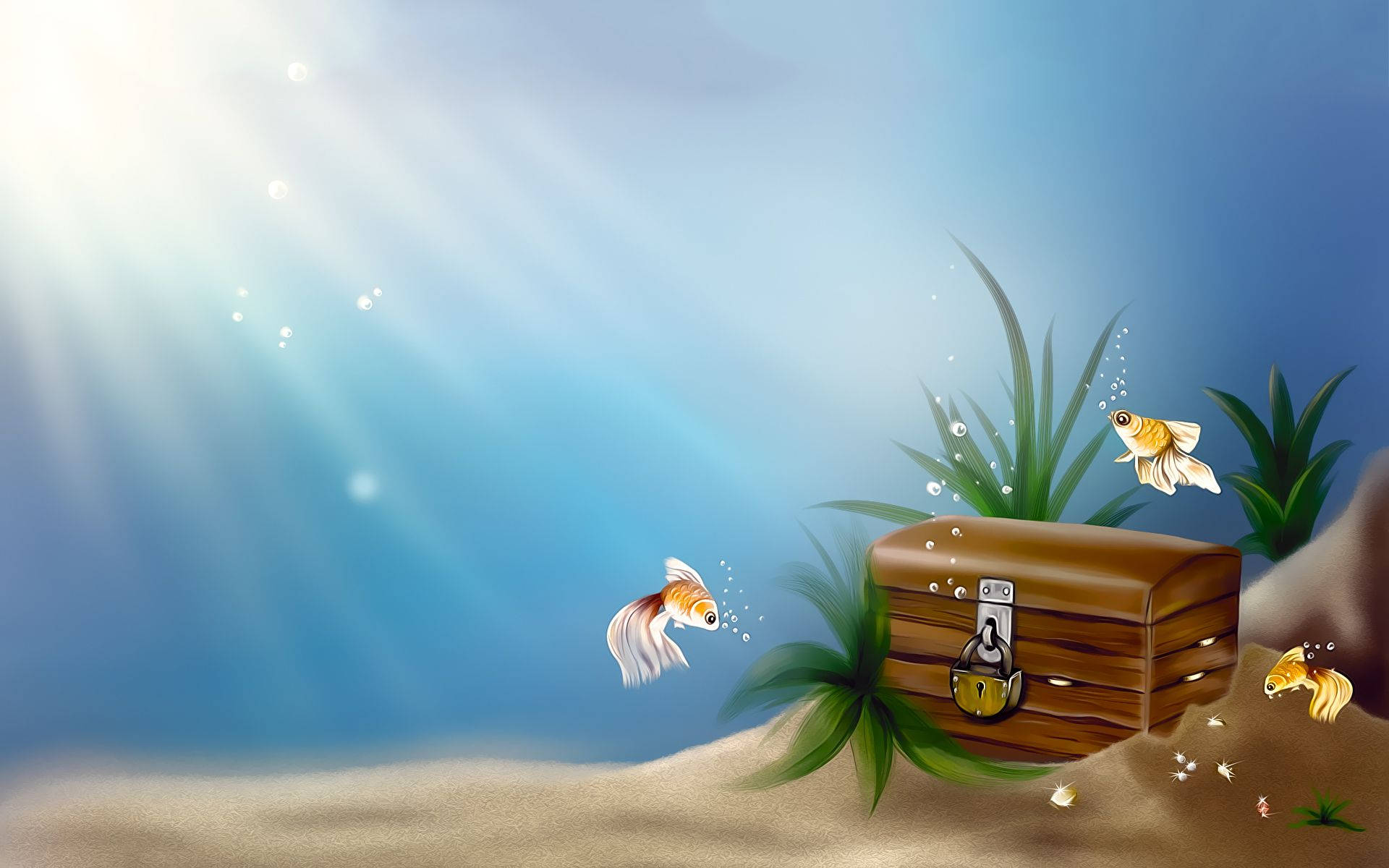 Goldfishes And Treasure Chest Animated Wallpaper