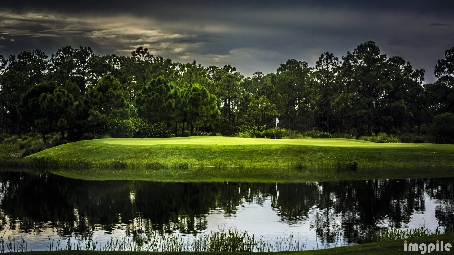 Golf Course And Dark Clouds