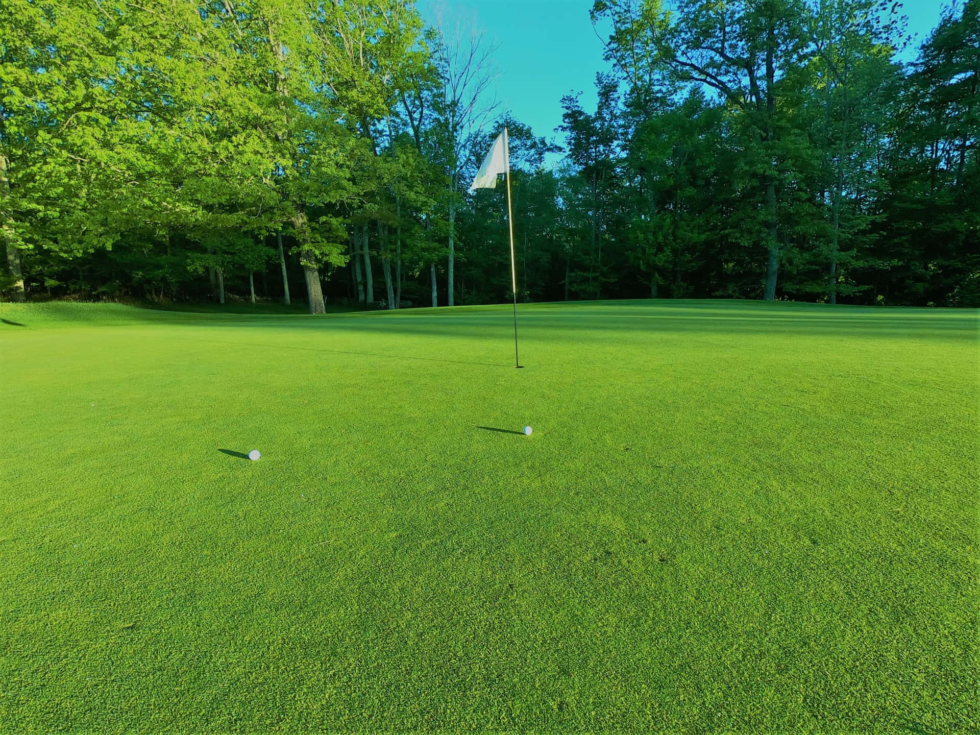 Golf Groen Veld Bij Zonsondergang Achtergrond