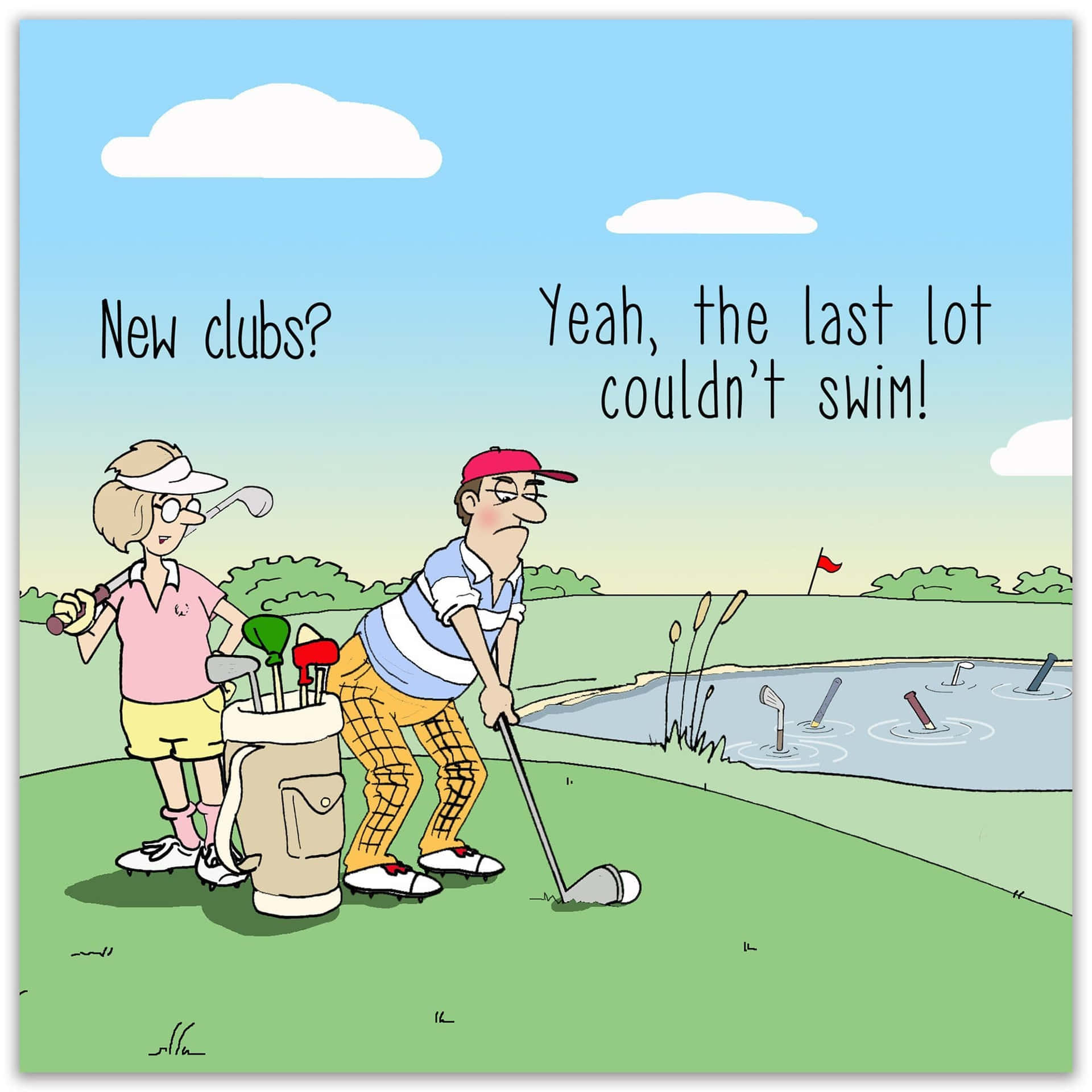 Golf Humor Nieuwe Clubs Cartoon Achtergrond