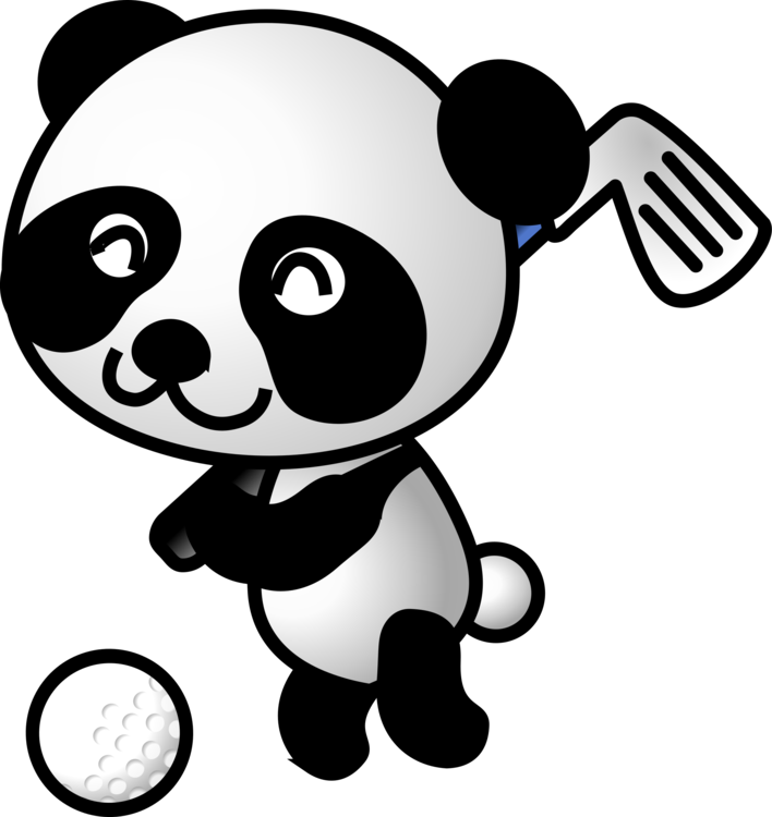 Golfing Panda Cartoon PNG