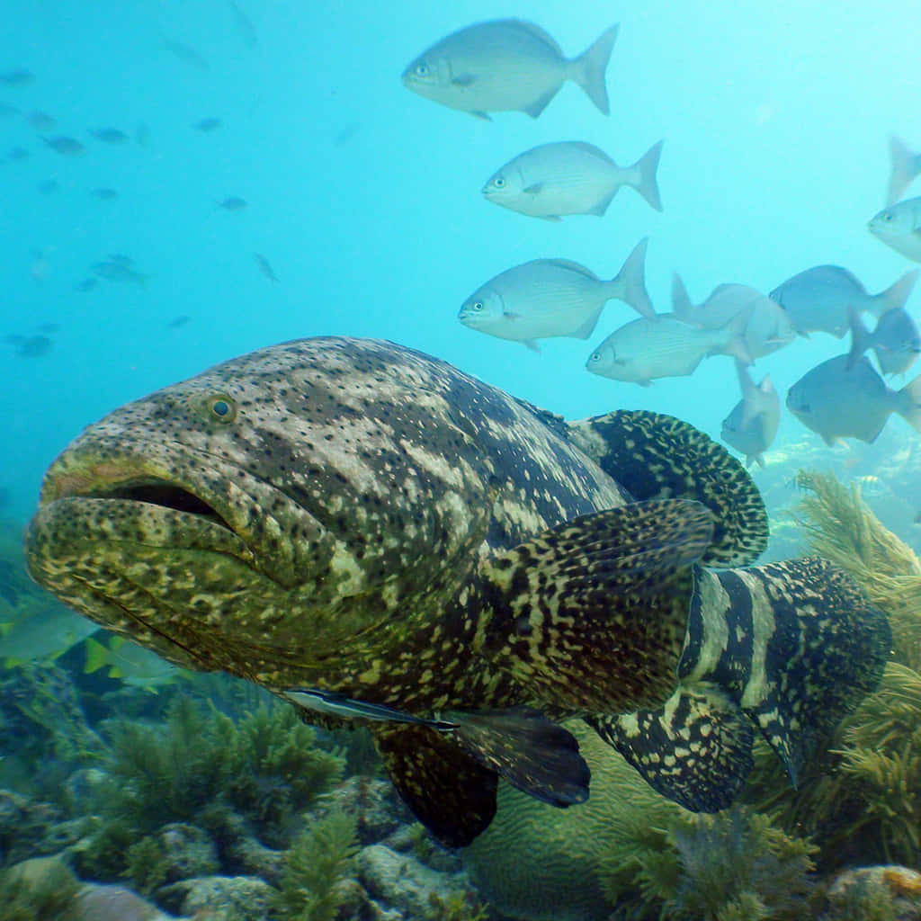 Goliath Grouper Domineren Riff Achtergrond