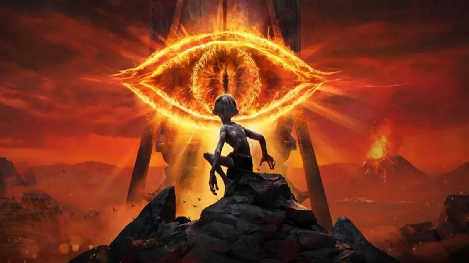 Download Gollum Stares Back At Eye Of Sauron Wallpaper 