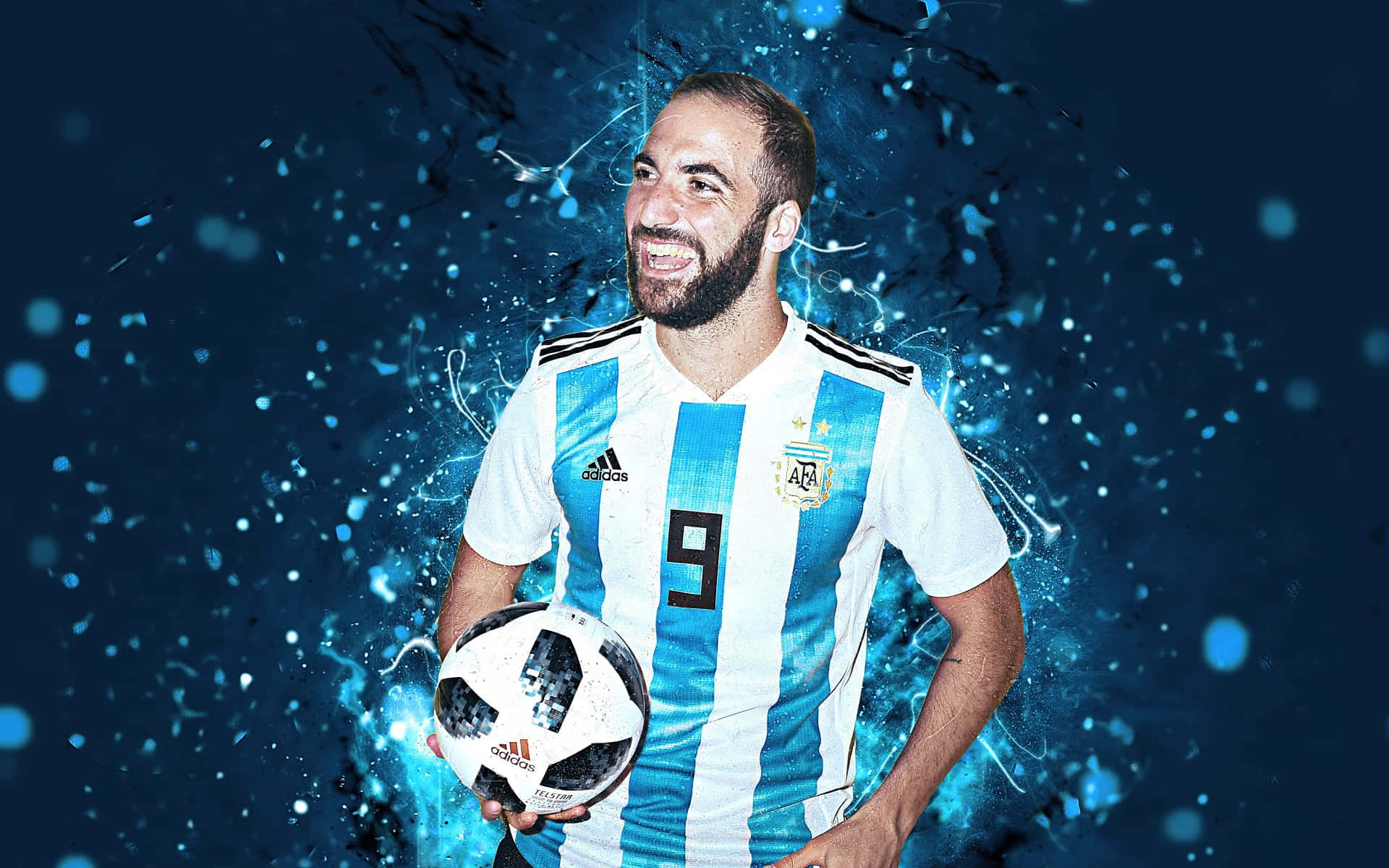 Gonzalohiguain Argentina Sorride Posando Con Il Pallone Sfondo