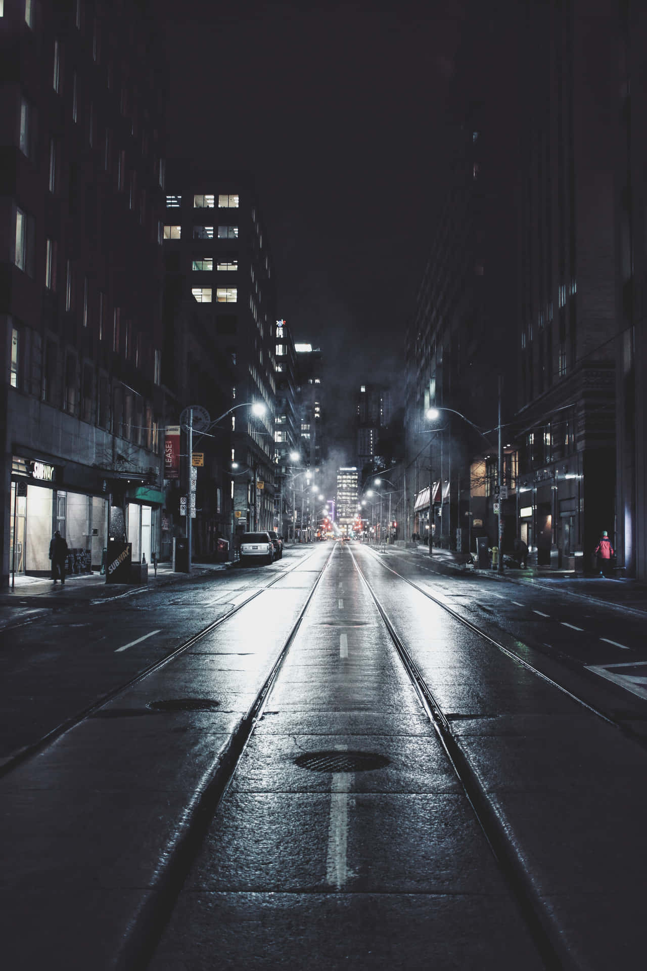 Einestadstraße In Der Nacht Ohne Autos