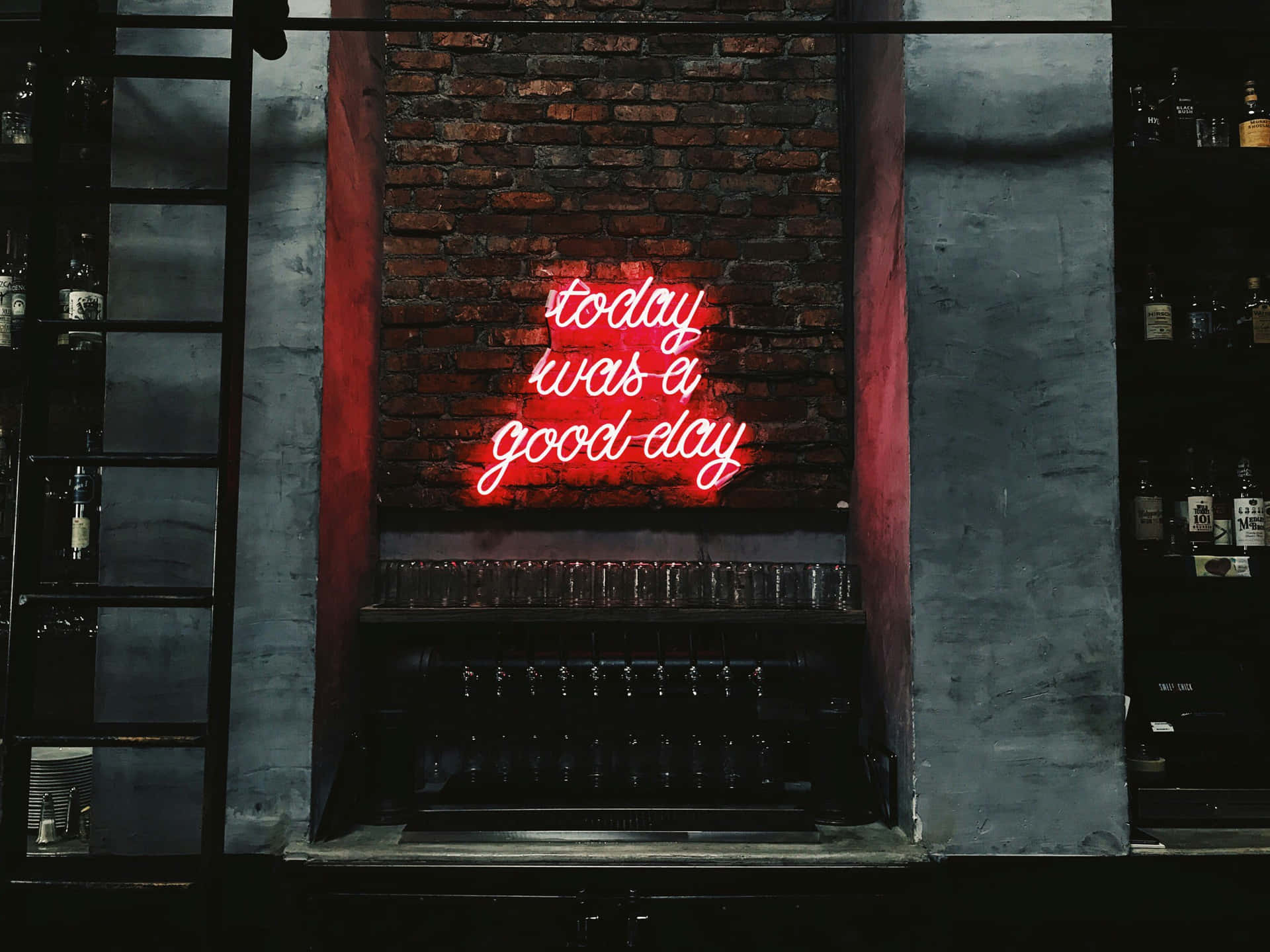 Good Day Neon Sign Bar Interior Wallpaper