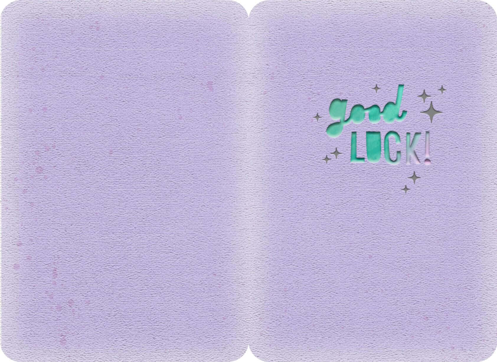 A Purple Notebook With The Words Good Luck On It