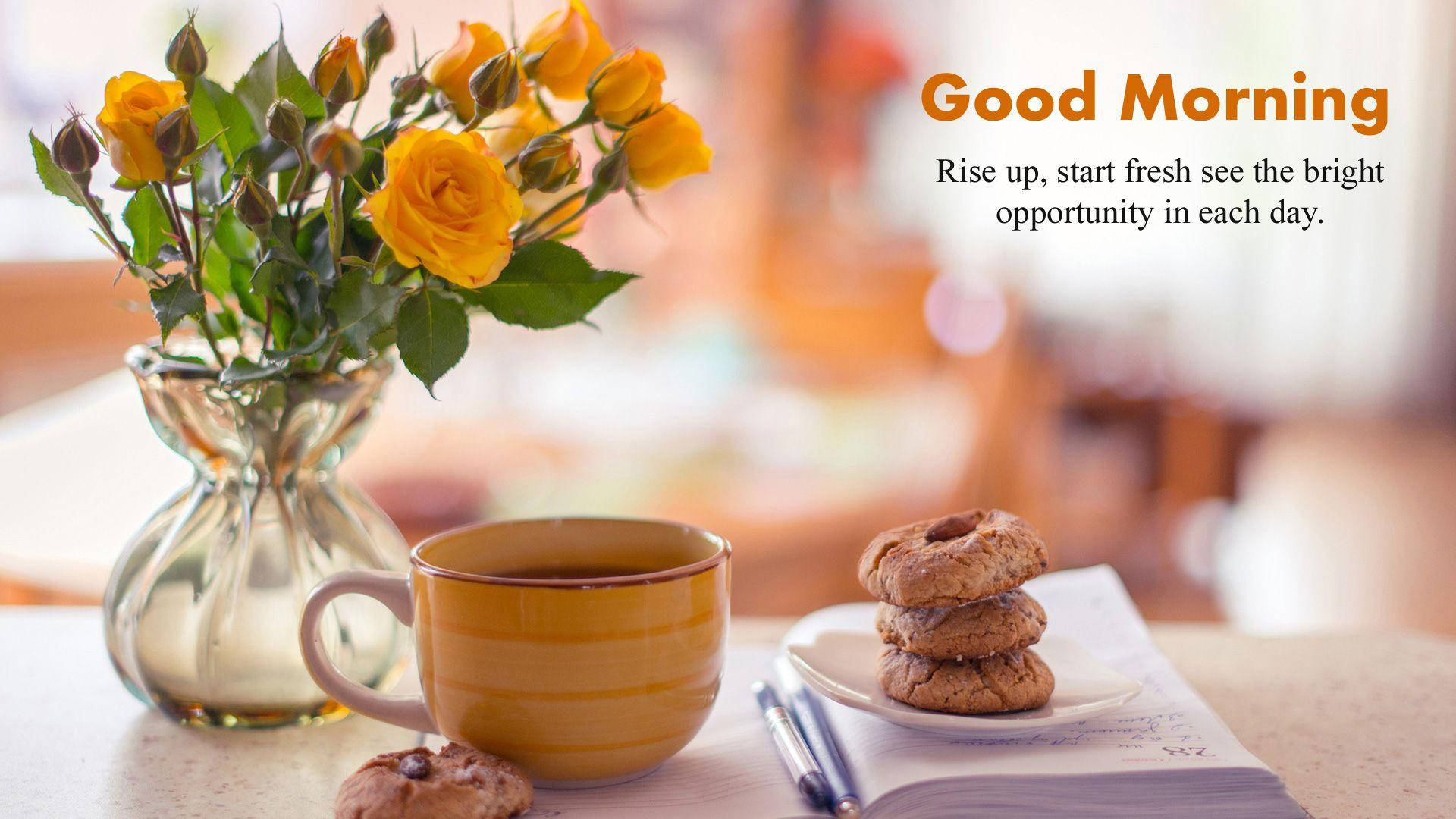 Good Morning HD Flowers And Biscuits Wallpaper