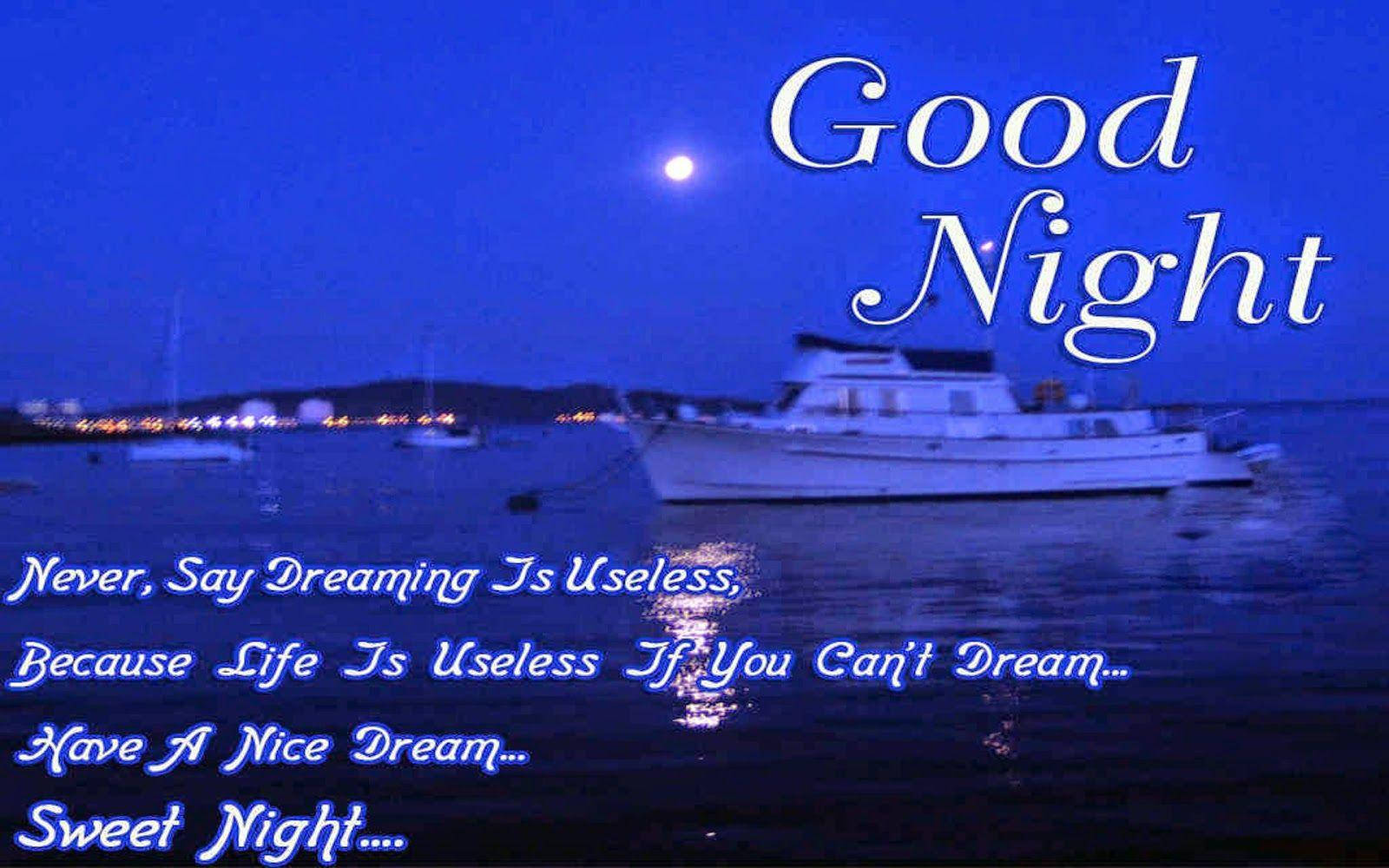 Good Night Wishes With Boatand Moon Wallpaper