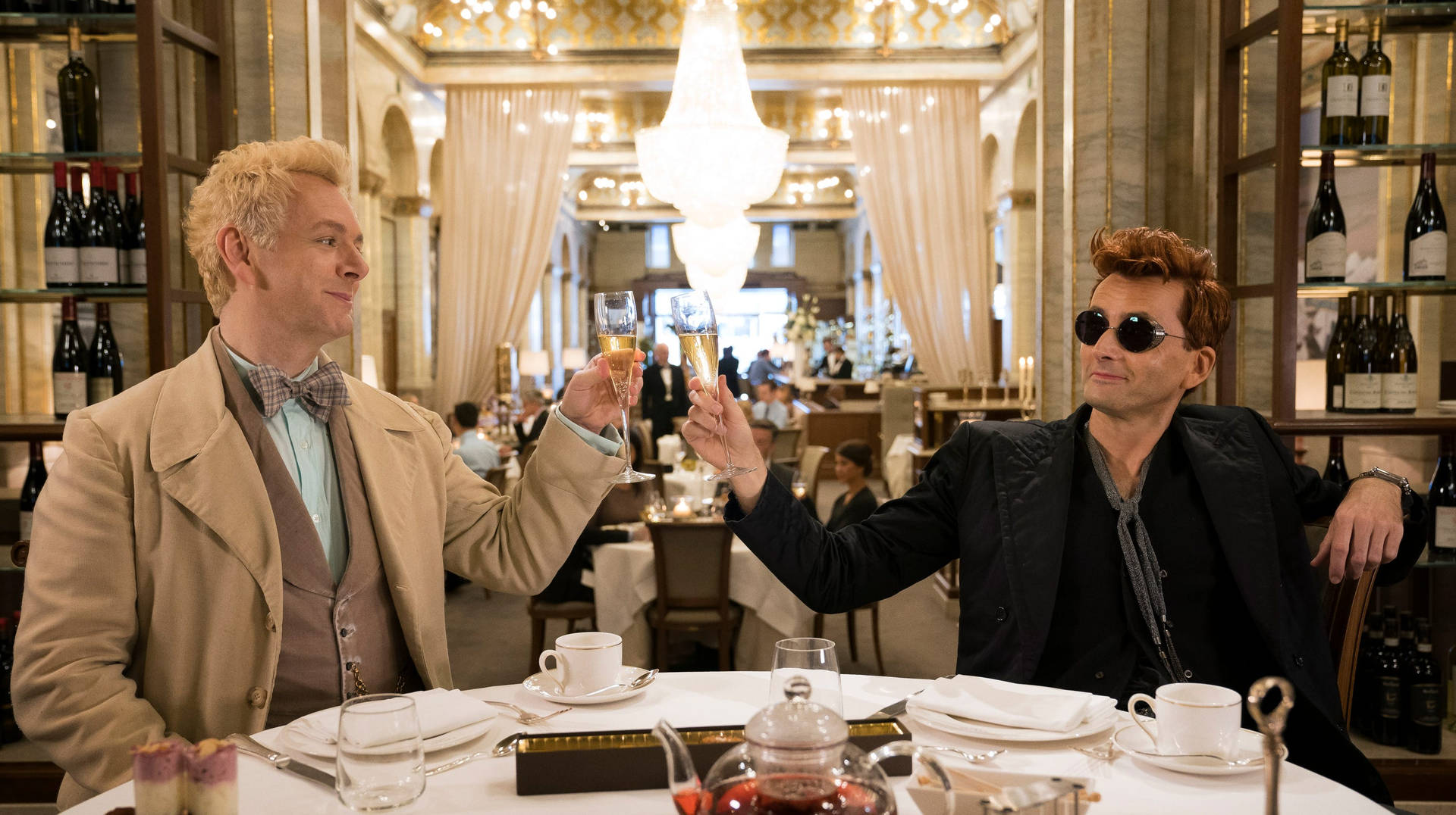 Good Omens' Aziraphale And Crowley Tossing Background