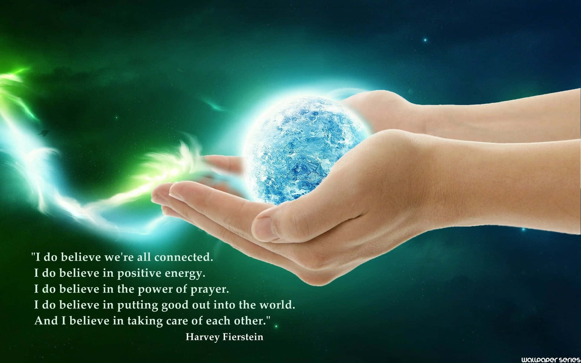 A Hand Holding A Blue Ball With A Quote Wallpaper