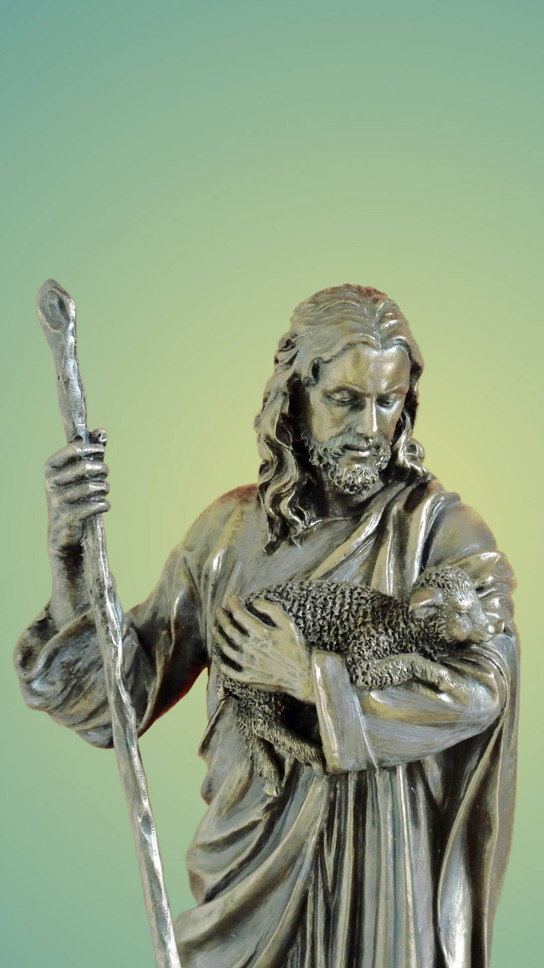 Statuen af den gode hyrde Jesus 4K iPhone tapet Wallpaper