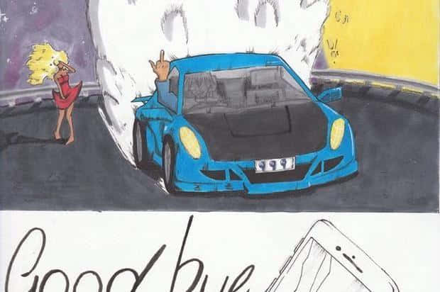 A Drawing Of A Blue Car With The Words Good Bye Wallpaper