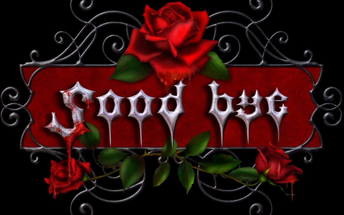 A Black And Red Good Bye Sign With Roses