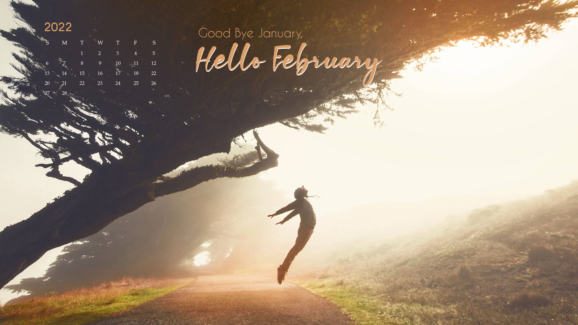 Aufwiedersehen Januar, Hallo Februar Kalender Wallpaper