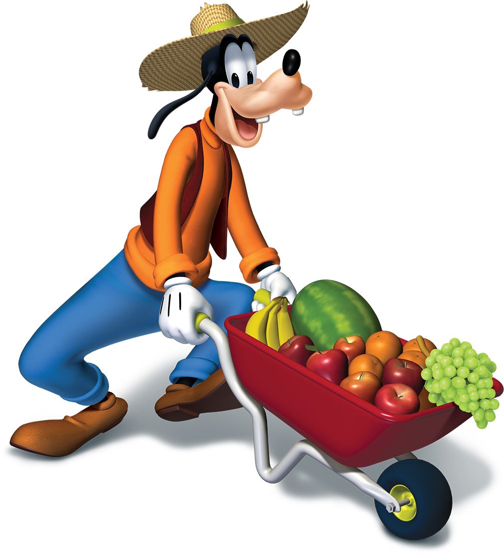 Goofy Harvesting Fruits Wheelbarrow PNG