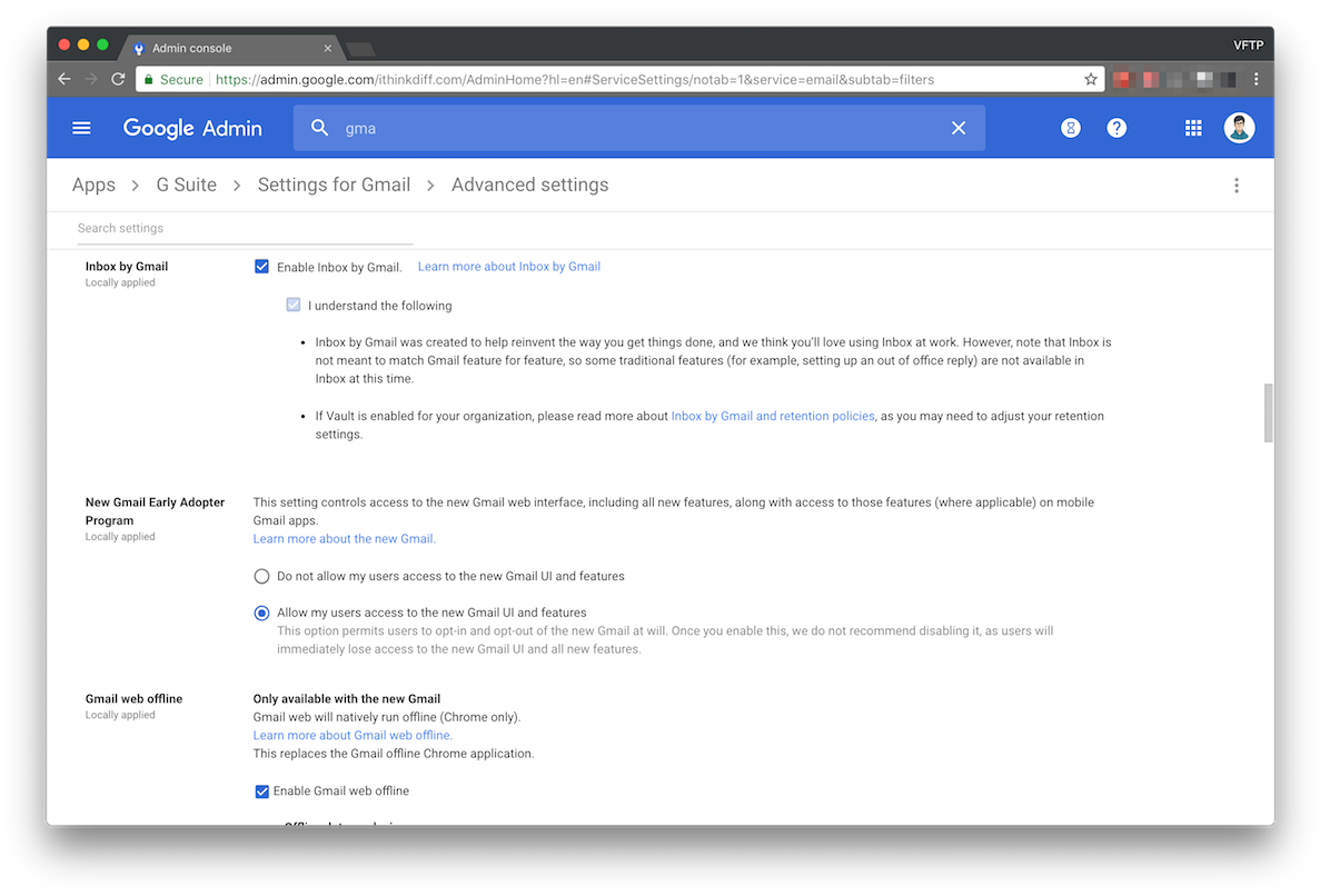 Google Admin Gmail Settings Screenshot PNG